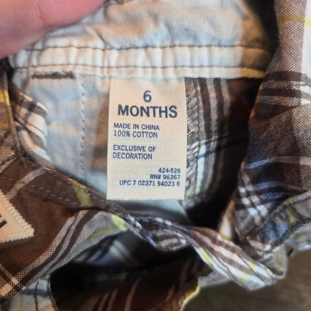 OshKosh Bgosh Baby Boys Brown Blue Yellow Plaid Shortall Overalls 6 Months